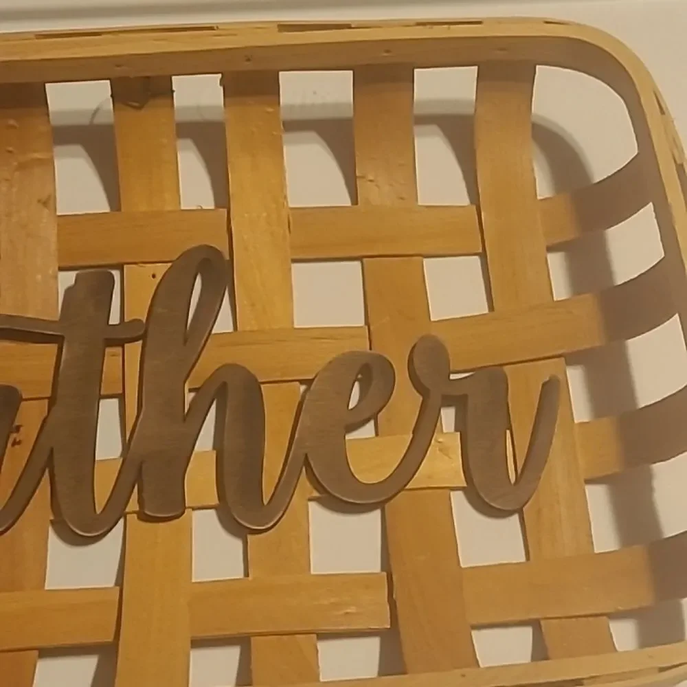 Wooden Basket with 'Gather' Sign